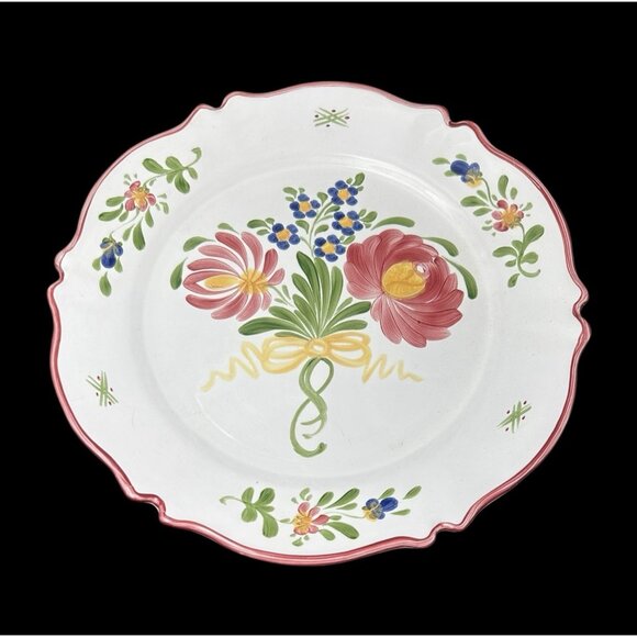 Roullet Renoleau Pink Green Floral Ceramic 10" Plate France French Cottage Decor - Picture 1 of 8